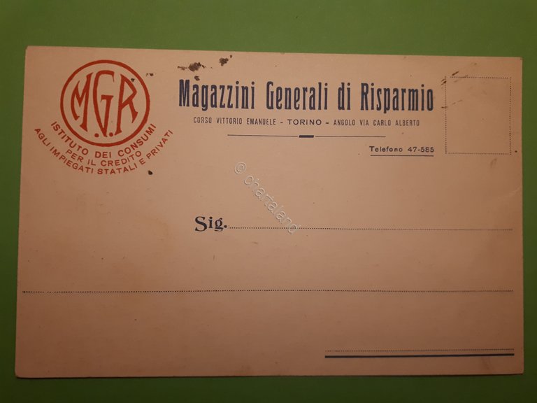 Cartolina - Magazzini Generali di Risparmio - Torino - 1928