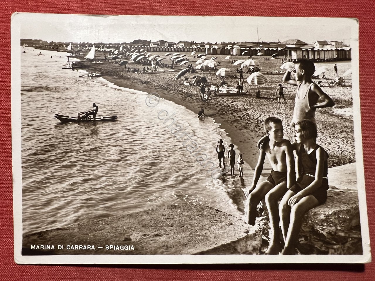 Cartolina - Marina di Carrara - Spiaggia - 1936