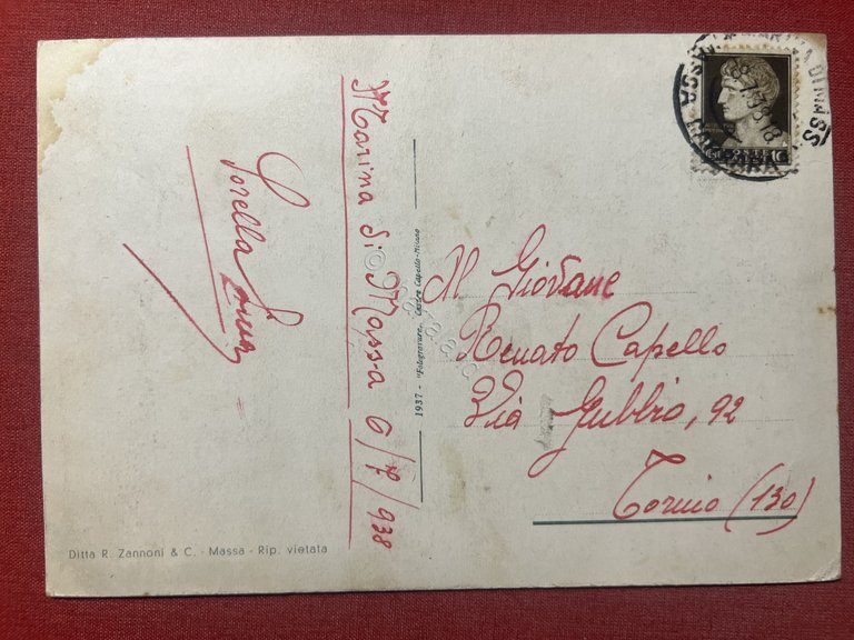 Cartolina - Marina di Massa - La Spiaggia - 1938