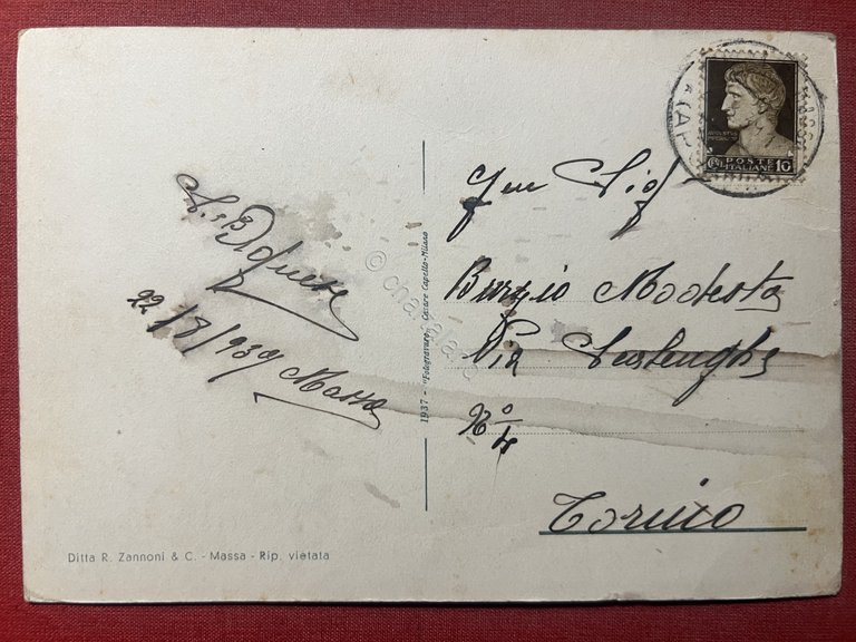 Cartolina - Marina di Massa - La Spiaggia - 1941