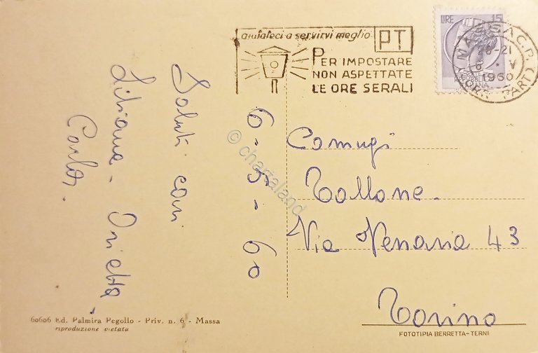 Cartolina - Marina di Massa - Spiaggia - 1960