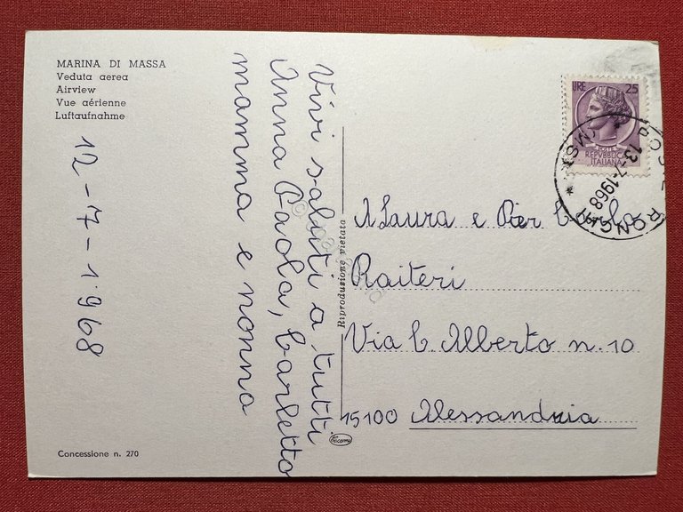 Cartolina - Marina di Massa - Veduta Aerea - 1968