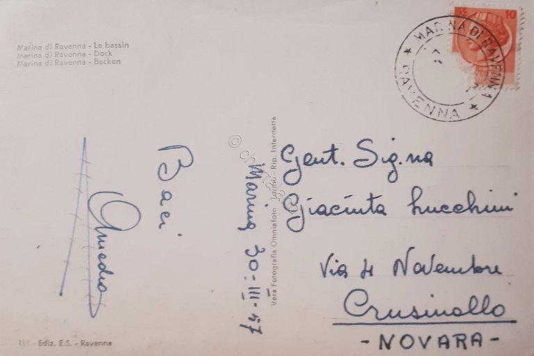 Cartolina - Marina di ravenna - Le bassin - 1957