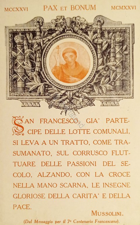 Cartolina - MCCXXVI - Pax et Bonum - MCMXXVI - …
