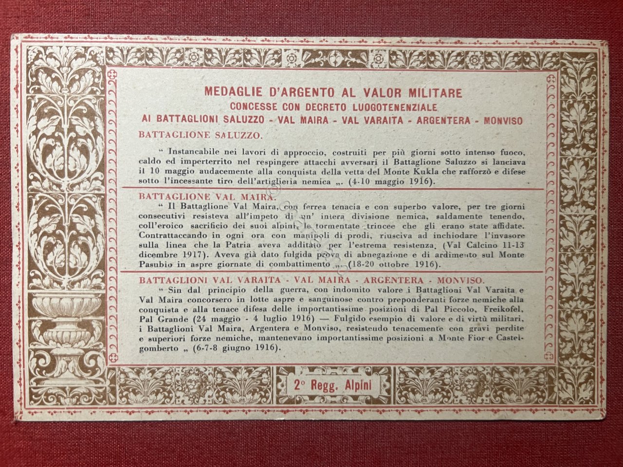 Cartolina - Medaglie d'Argento al Valor Militare - Pro Monumento …