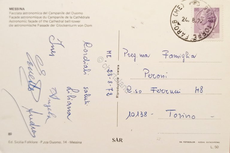 Cartolina - Messina - Facciata astronomica del Campanile del Duomo …