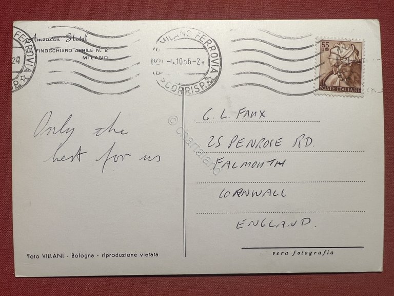 Cartolina - Milano - American Hotel - Via Finocchiaro Aprile …