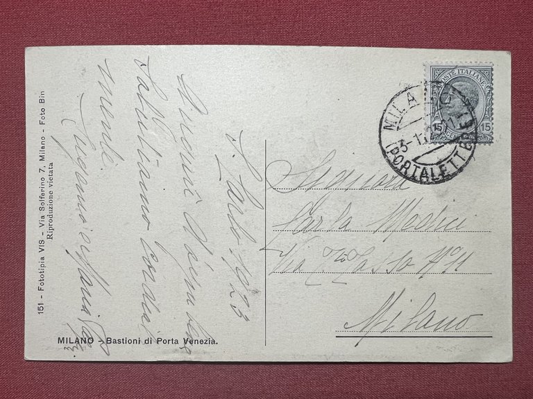 Cartolina - Milano - Bastioni di Porta Venezia - 1923