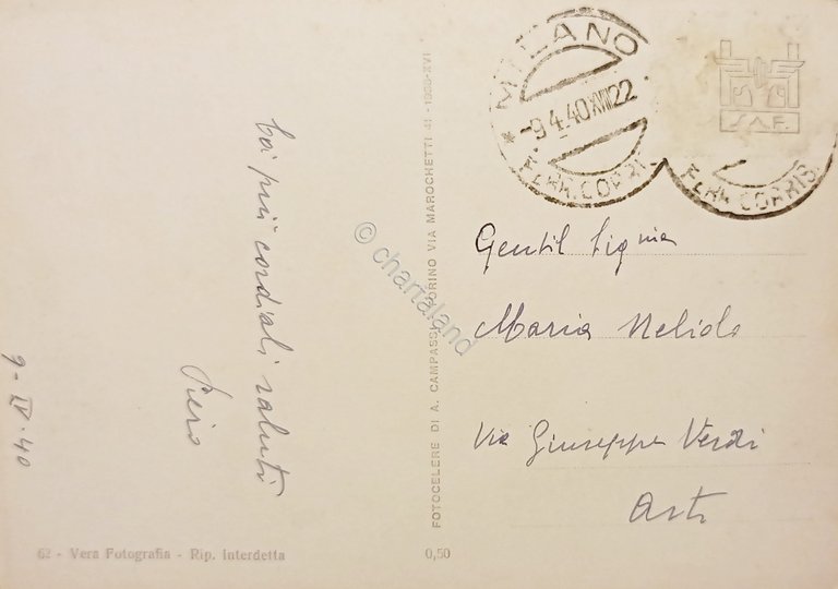 Cartolina - Milano - Fontana di S. Francesco - 1940