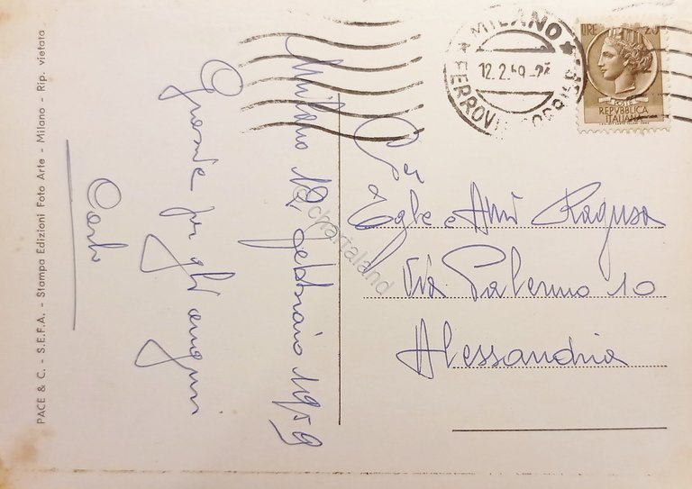 Cartolina - Milano - Piazza Aspromonte - 1959
