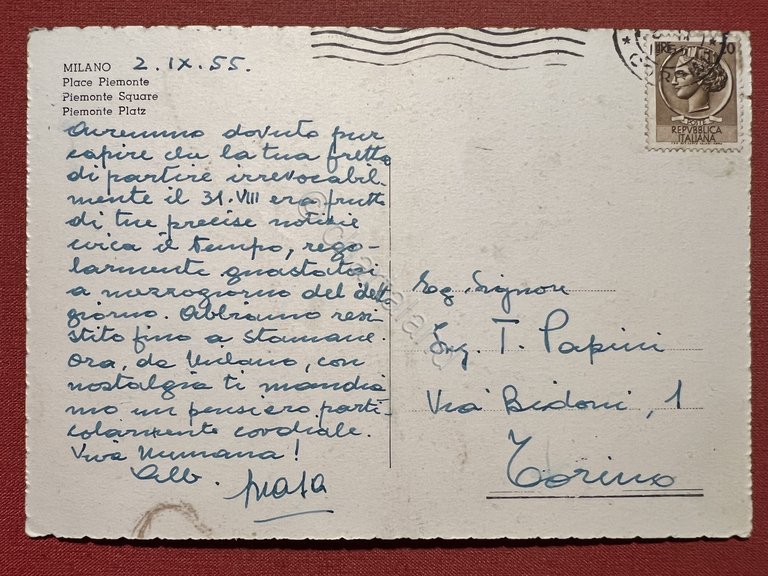 Cartolina - Milano - Piazza Piemonte - 1955