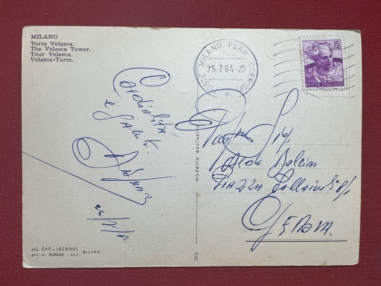 Cartolina - Milano - Torre Velasca - 1964