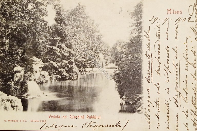 Cartolina - Milano - Veduta dei Giardini Pubblici - 1902