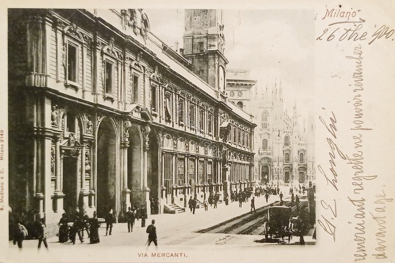 Cartolina - Milano - Via Mercanti - 1901