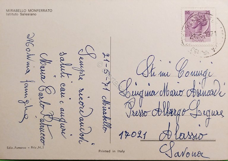 Cartolina - Mirabello Monferrato - Istituto Salesiano - 1971