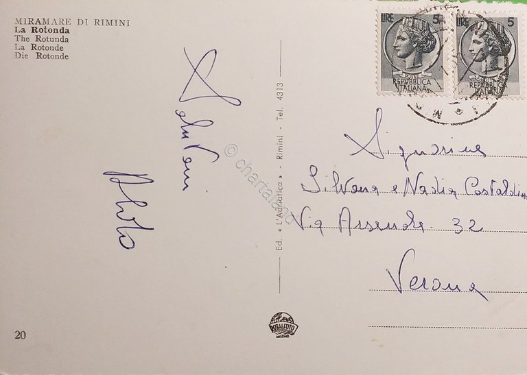 Cartolina - Miramare di Rimini - La Rotonda - 1956