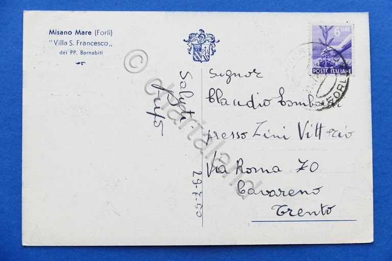 Cartolina - Misano Mare - Villa S. Francesco - 1950.