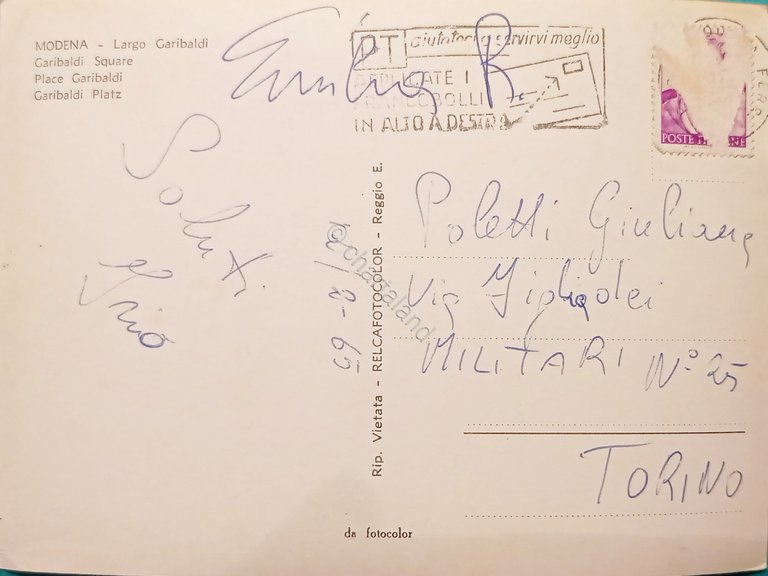 Cartolina - Modena - Largo Garibaldi - 1965