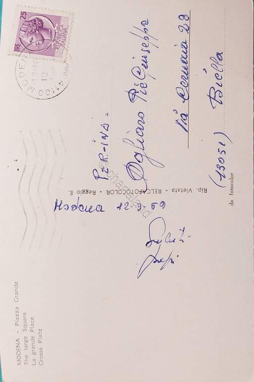 Cartolina - Modena - Piazza Grande - 1969