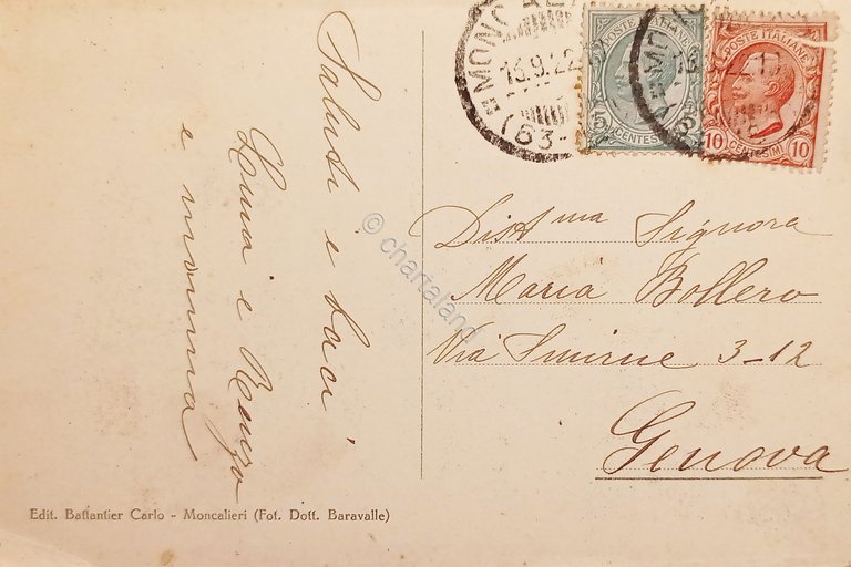 Cartolina - Moncalieri - Castelvecchio - Collina Levante - 1922