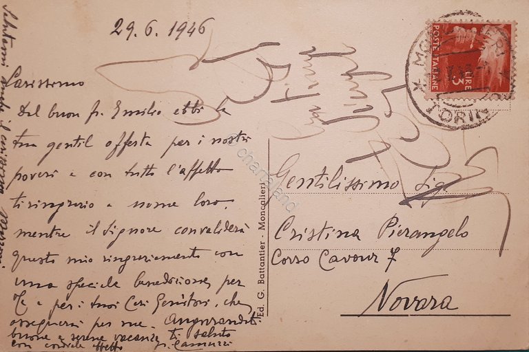 Cartolina - Moncalieri - Real Collegio Carlo Alberto - 1946