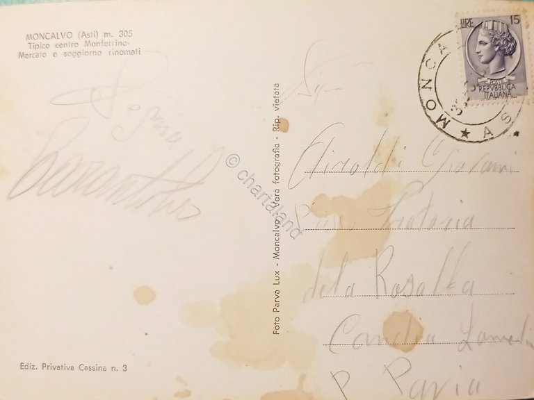 Cartolina - Moncalvo - Borgo stazione - 1954