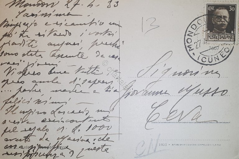 Cartolina - Mondovi - Piazza Ellero - 1933