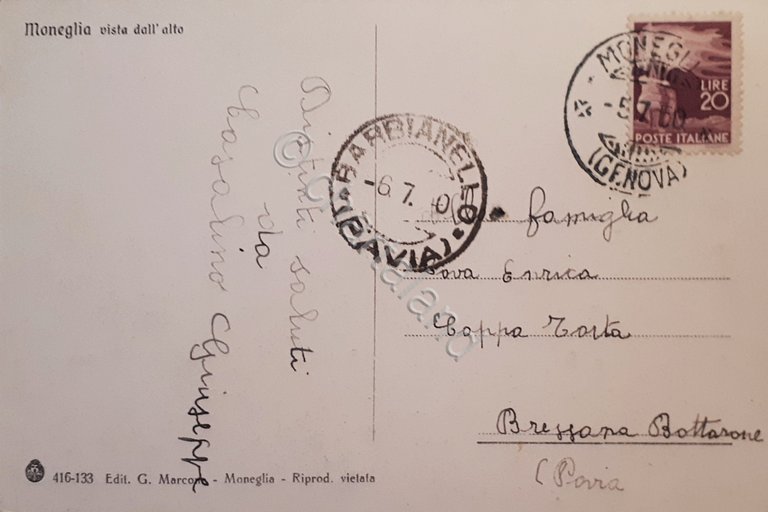 Cartolina - Moneglia vista dall'alto - 1950