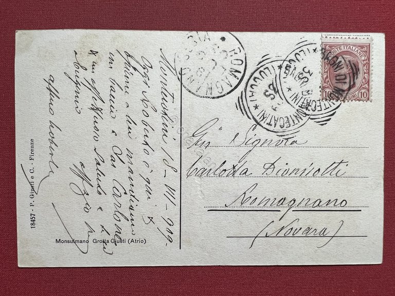 Cartolina - Monsummano Grotta Giusti ( Atrio ) - 1909