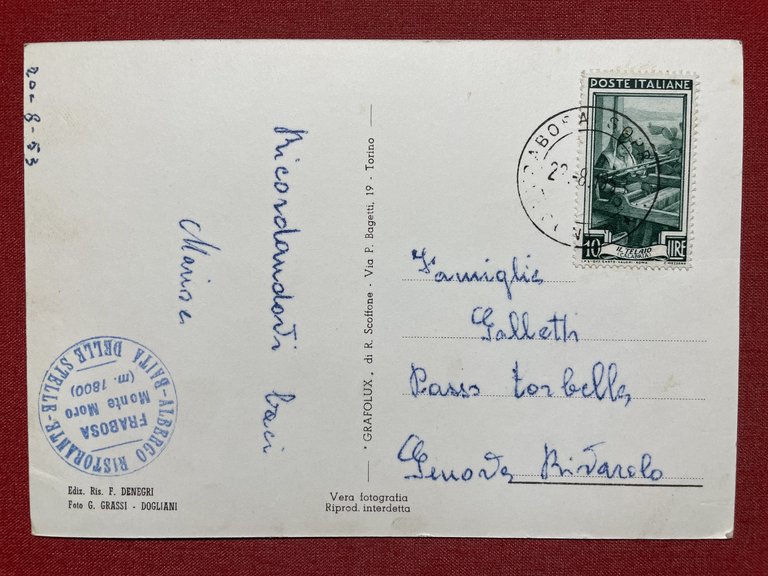 Cartolina - Monte Moro - Panorama - 1953