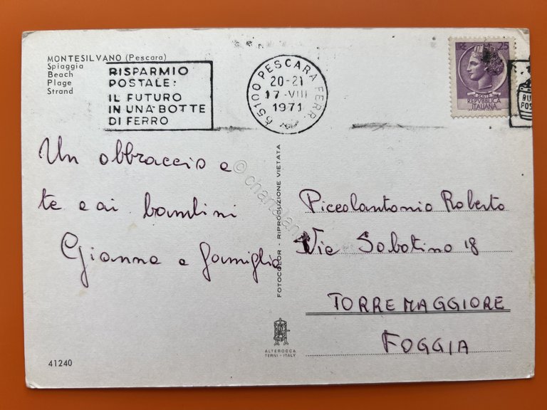 Cartolina - Montesilvano ( Pescara ) - Spiaggia - 1971