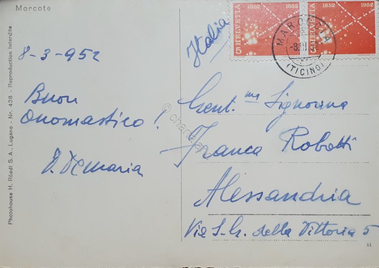 Cartolina - Morcote - 1952