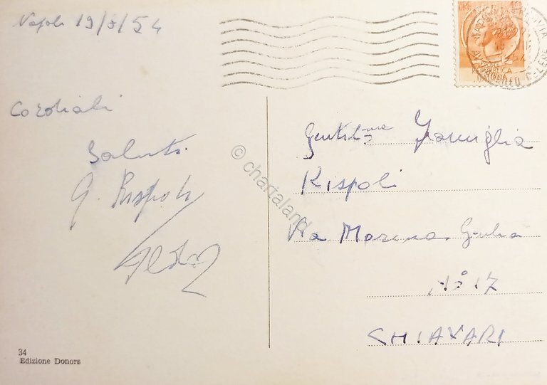 Cartolina - Napoli dall'aereo - Piazza Municipio - 1954