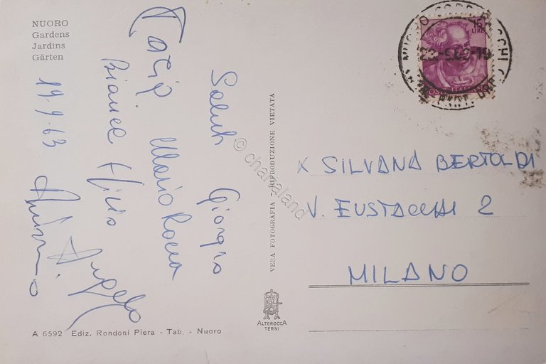 Cartolina - Nuoro - Giardini - 1963