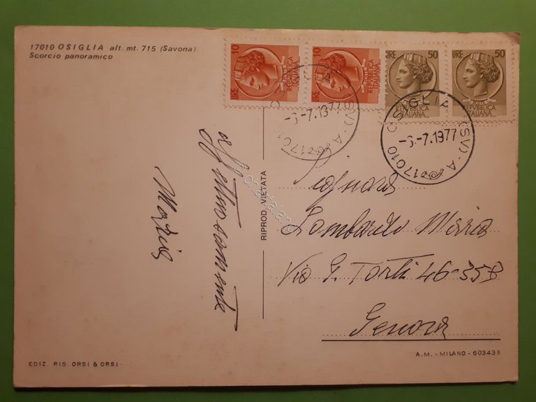 Cartolina - Osiglia - Scorcio panoramico - 1977
