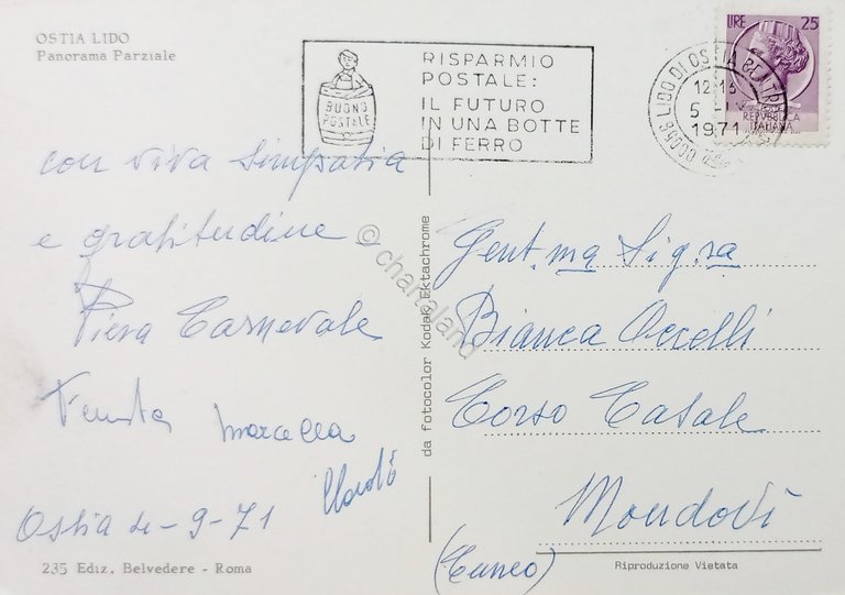 Cartolina - Ostia Lido - Panorama Parziale - 1971