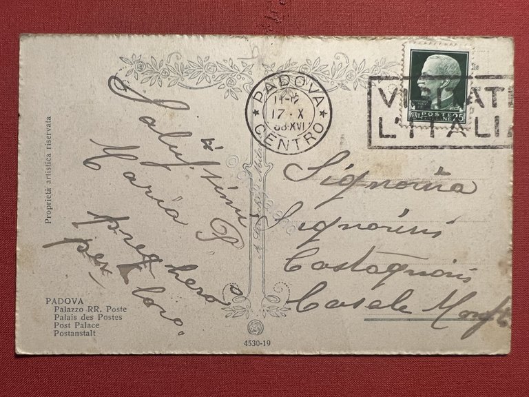 Cartolina - Padova - Palazzo RR. Poste - 1938