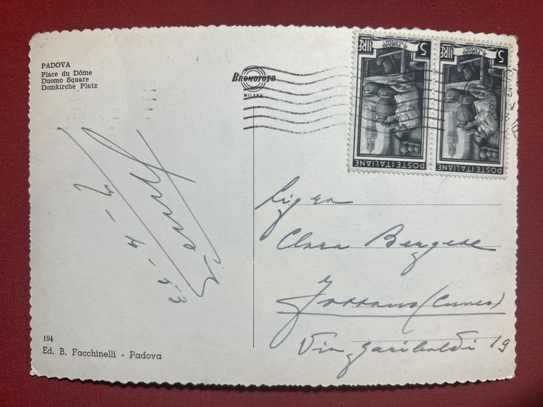 Cartolina - Padova - Piazza del Duomo - 1953