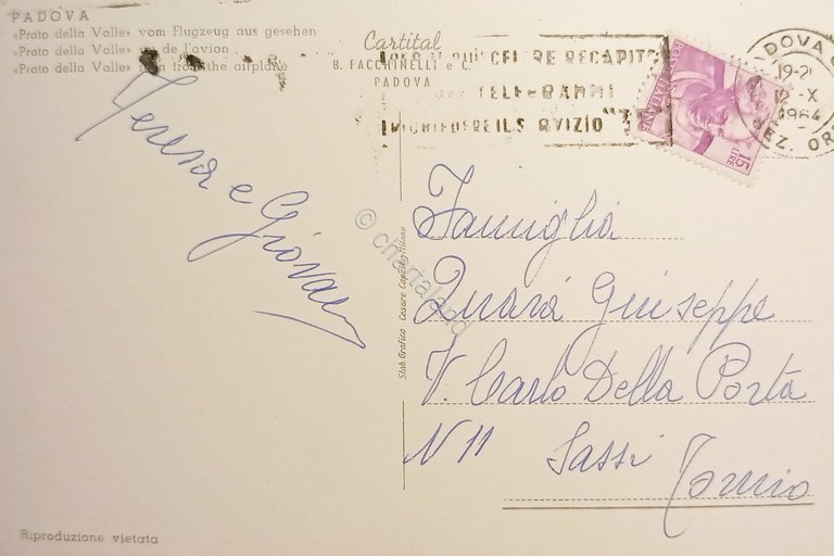 Cartolina - Padova - Prato della Valle dall'aereo - 1964