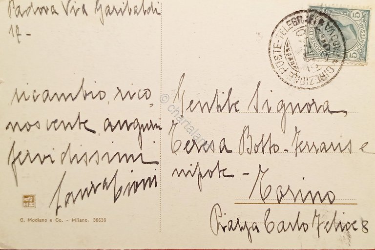 Cartolina - Padova - Torre di Galileo - 1924