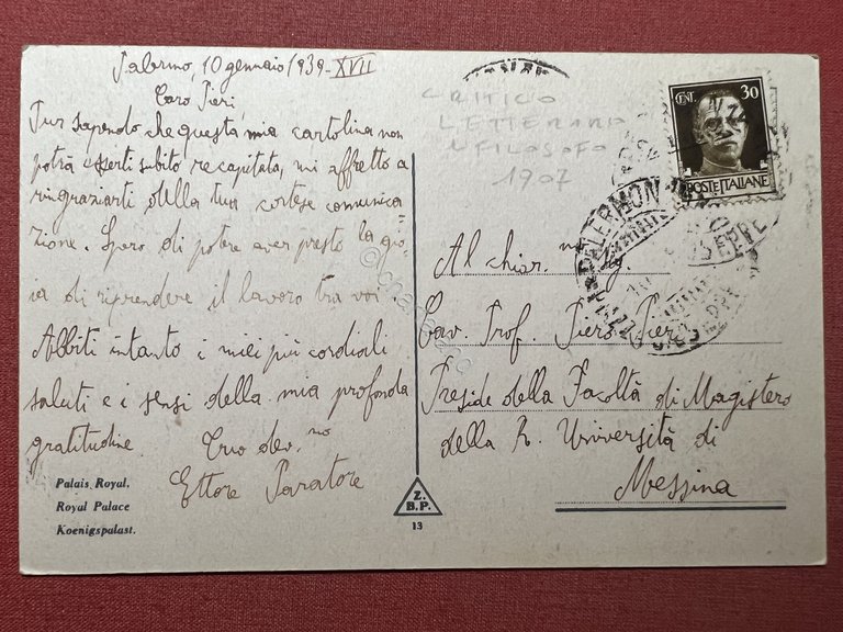Cartolina - Palermo - Palazzo Reale - 1939