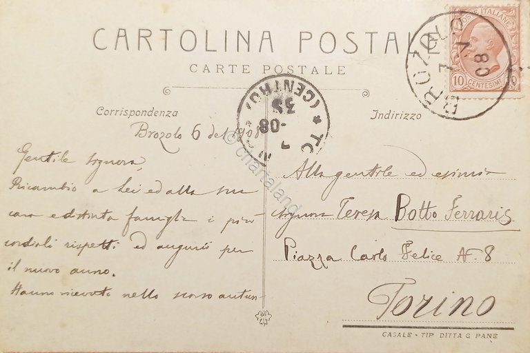 Cartolina - Panorama di Brozolo - Circondario di Torino - …