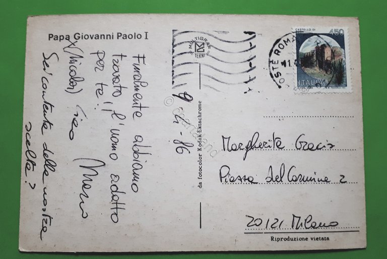 Cartolina - Papa Giovanni Paolo I - 1986