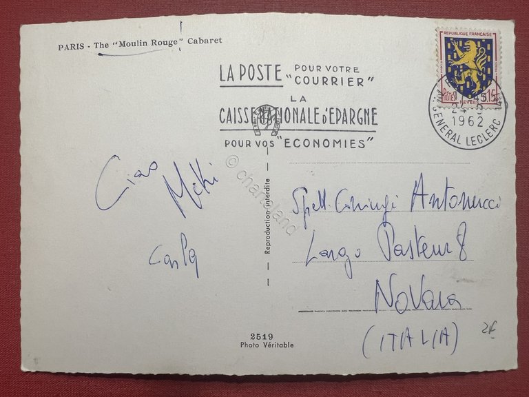 Cartolina - Paris - Le Moulin Rouge - 1962