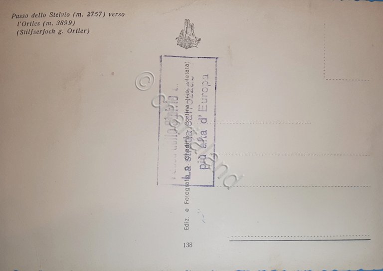 Cartolina - Passo dello Stelvio verso l'Ortles - 1970 ca.