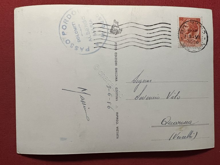 Cartolina - Passo Pordoi - Marmolada e Vernel - 1956