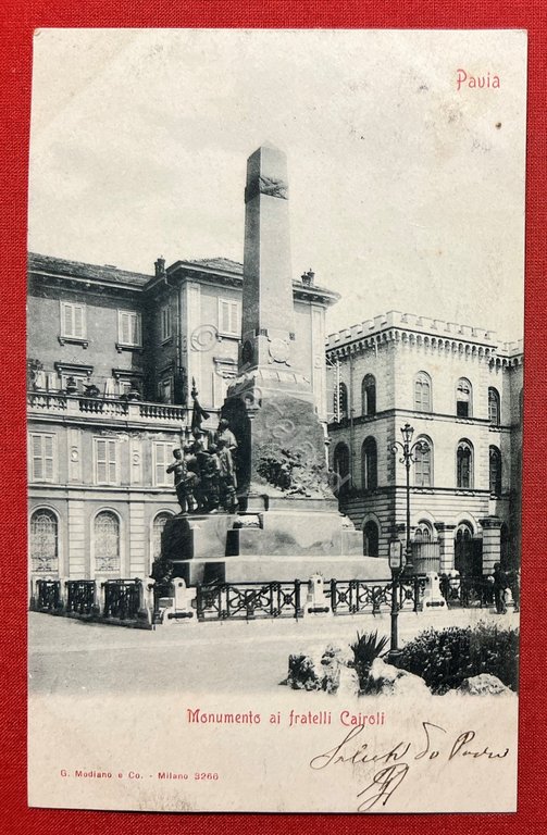 Cartolina - Pavia - Monumento ai fratelli Cairoli - 1901