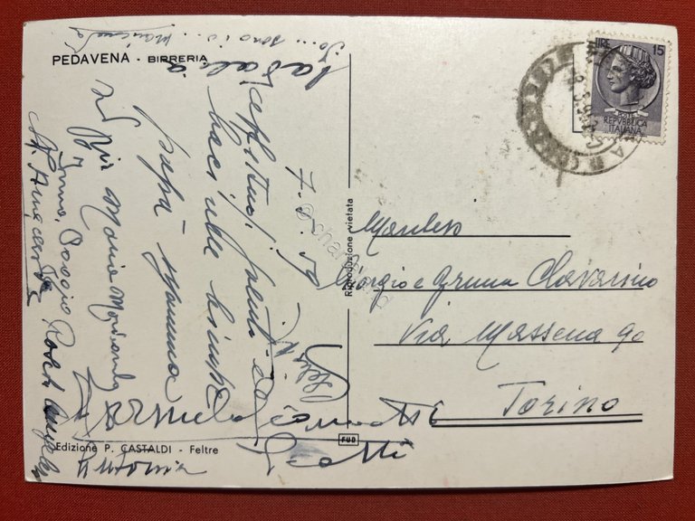 Cartolina - Pedavena ( Belluno ) - Birreria - 1959