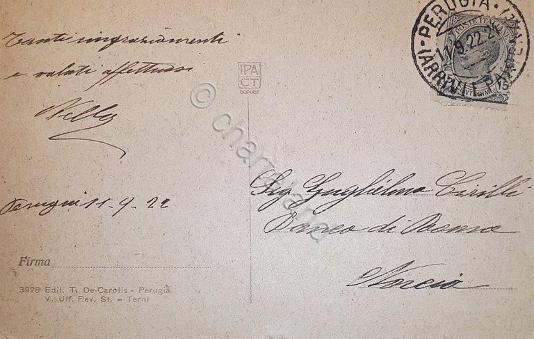 Cartolina - Perugia - Albergo Brufani - 1922