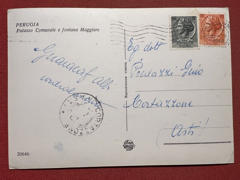 Cartolina - Perugia - Palazzo Comunale e Fontana Maggiore 1958